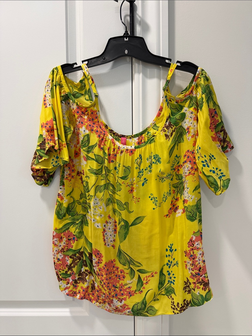 Tracy Reese Yellow Floral Cold-Shoulder Tunic size Small